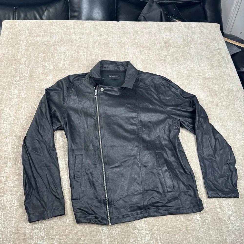 INC International Concepts Jacket Mens XL Black Leather Moto Bomber DV